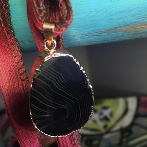 Black Stone ribbon necklace
